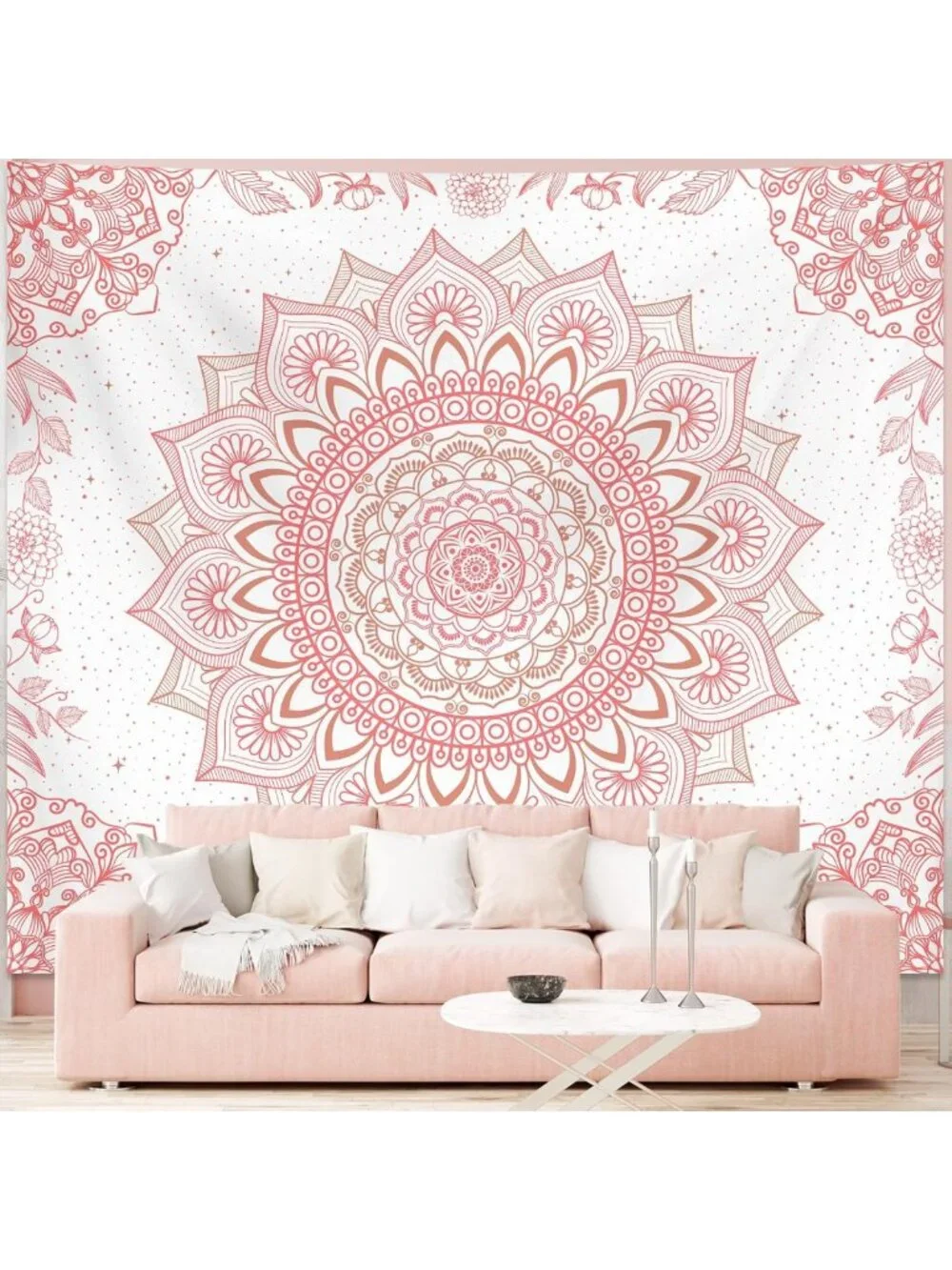 Pink Boho Wall Tapestry - Mandala Floral Decor for Bedroom, Living Room & Dorm